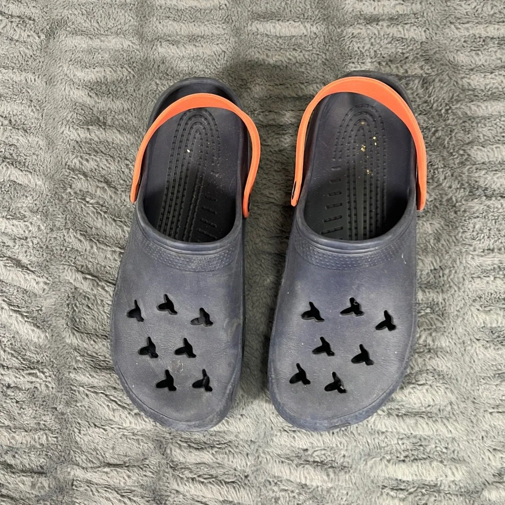 Birddogs Mens Clog Sandals Navy Blue Orange Strap Bird Cutouts Size 11 EU 45‎